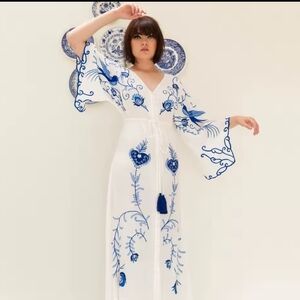 Elegant Floral Maxi Dress - Blue And White- CUSTOM MADE
